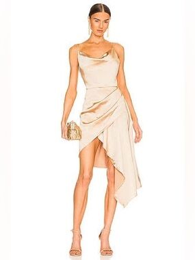NWT ELLIATT Jacinda Dress Gold Satin Asymmetrical Cocktail Wedding Guest S